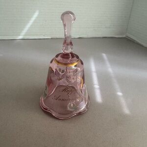 Lefton Happy Anniversary Pink Floral Glass Bell